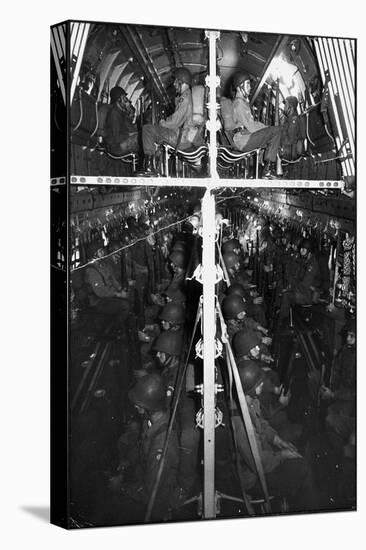 Two Hundred Paratroopers Sitting in Double Decker During Training Maneuvers-Hank Walker-Stretched Canvas