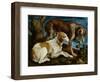 Two Hunting Dogs Tied to a Tree Stump, c.1548-50-Jacopo Bassano-Framed Giclee Print