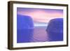 Two Icebergs Face to Face in the Ocean with Pink and Violet Sunrise-null-Framed Art Print