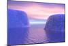 Two Icebergs Face to Face in the Ocean with Pink and Violet Sunrise-null-Mounted Art Print