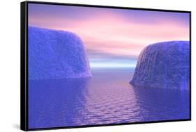 Two Icebergs Face to Face in the Ocean with Pink and Violet Sunrise-null-Framed Stretched Canvas