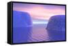 Two Icebergs Face to Face in the Ocean with Pink and Violet Sunrise-null-Framed Stretched Canvas