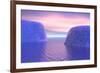 Two Icebergs Face to Face in the Ocean with Pink and Violet Sunrise-null-Framed Art Print