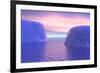 Two Icebergs Face to Face in the Ocean with Pink and Violet Sunrise-null-Framed Art Print