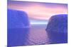 Two Icebergs Face to Face in the Ocean with Pink and Violet Sunrise-null-Mounted Art Print