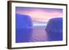 Two Icebergs Face to Face in the Ocean with Pink and Violet Sunrise-null-Framed Art Print