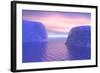 Two Icebergs Face to Face in the Ocean with Pink and Violet Sunrise-null-Framed Art Print