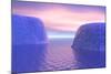 Two Icebergs Face to Face in the Ocean with Pink and Violet Sunrise-null-Mounted Art Print