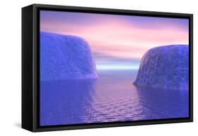 Two Icebergs Face to Face in the Ocean with Pink and Violet Sunrise-null-Framed Stretched Canvas