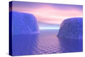 Two Icebergs Face to Face in the Ocean with Pink and Violet Sunrise-null-Stretched Canvas