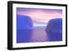 Two Icebergs Face to Face in the Ocean with Pink and Violet Sunrise-null-Framed Premium Giclee Print