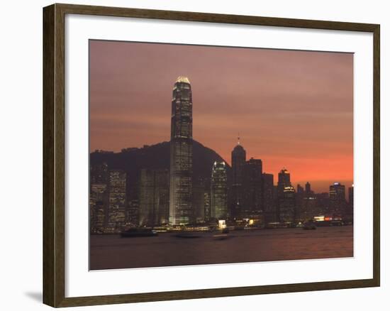 Two Ifc Building and Central, Hong Kong Island Skyline at Dusk, Hong Kong, China-Amanda Hall-Framed Photographic Print