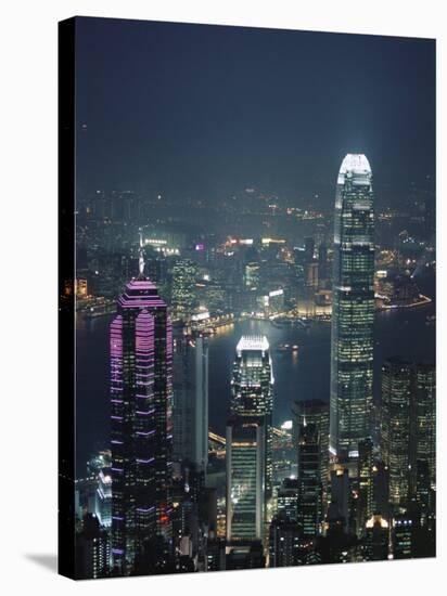 Two Ifc Building on Right and Skyline at Night, Hong Kong, China, Asia-Amanda Hall-Stretched Canvas