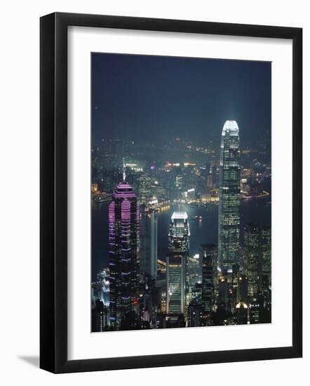 Two Ifc Building on Right and Skyline at Night, Hong Kong, China, Asia-Amanda Hall-Framed Photographic Print