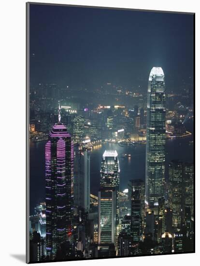 Two Ifc Building on Right and Skyline at Night, Hong Kong, China, Asia-Amanda Hall-Mounted Photographic Print