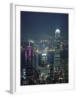 Two Ifc Building on Right and Skyline at Night, Hong Kong, China, Asia-Amanda Hall-Framed Photographic Print