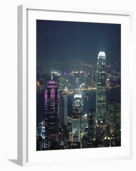 Two Ifc Building on Right and Skyline at Night, Hong Kong, China, Asia-Amanda Hall-Framed Photographic Print