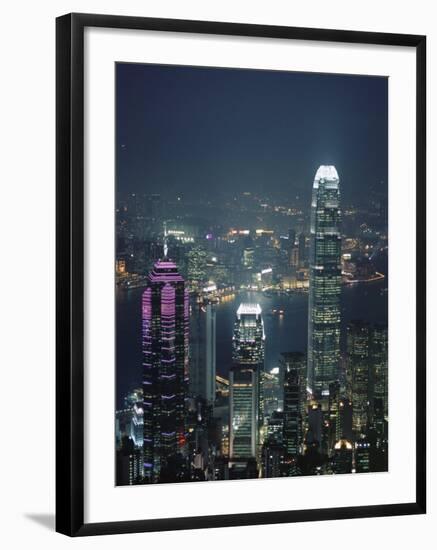 Two Ifc Building on Right and Skyline at Night, Hong Kong, China, Asia-Amanda Hall-Framed Photographic Print