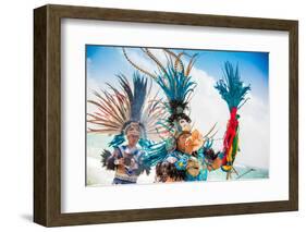 Two Indigenous Toltec Men Performing a Sunrise Ceremony on the Beach of Tulum, Yucatan Peninsula-Laura Grier-Framed Photographic Print