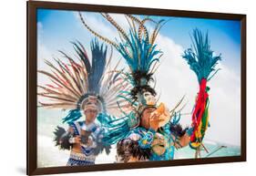 Two Indigenous Toltec Men Performing a Sunrise Ceremony on the Beach of Tulum, Yucatan Peninsula-Laura Grier-Framed Photographic Print