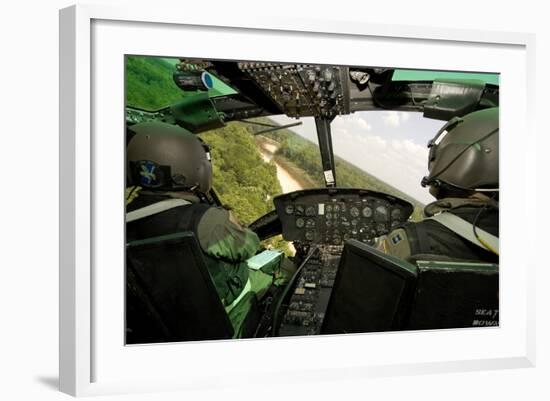 Two Instructor Pilots Practice Low Flying Operations in a Uh-1H Huey Helicopter-null-Framed Photographic Print