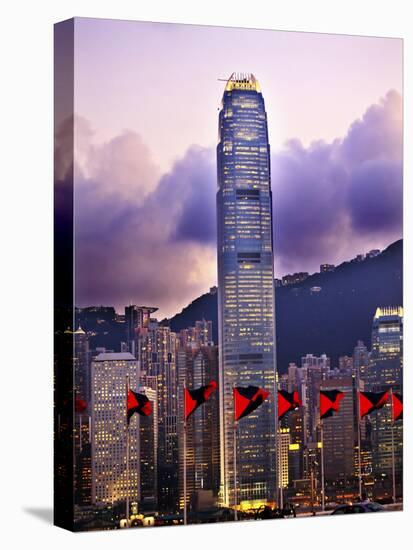 Two International Finance Centre Hong Kong Harbor Sunset Red Flags from Kowloon-William Perry-Stretched Canvas