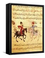 Two Islamic Men in Horseback Battle with Lances-null-Framed Stretched Canvas