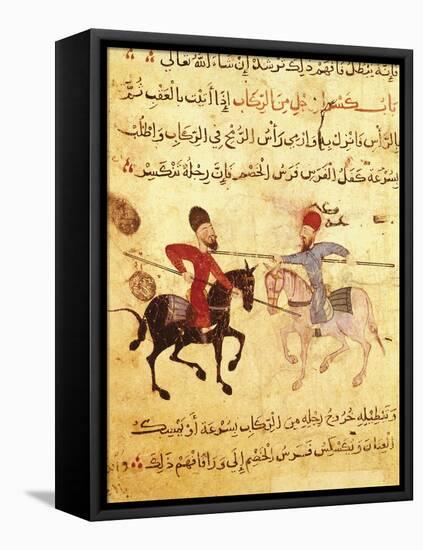 Two Islamic Men in Horseback Battle with Lances-null-Framed Stretched Canvas