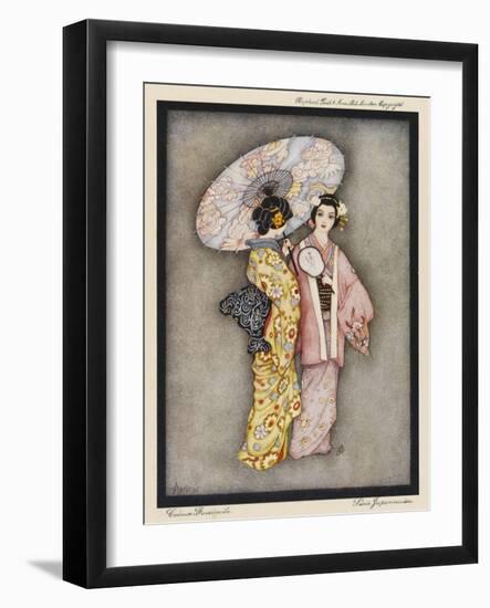 Two Japanese Geisha Girls, One Holding a Parasol-null-Framed Art Print