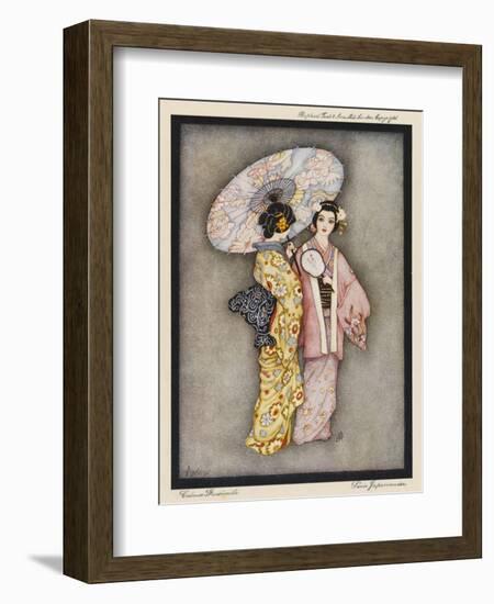 Two Japanese Geisha Girls, One Holding a Parasol-null-Framed Art Print