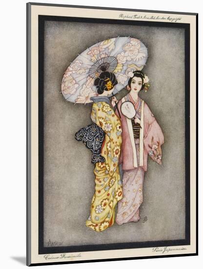 Two Japanese Geisha Girls, One Holding a Parasol-null-Mounted Art Print