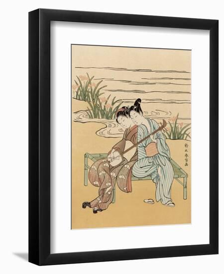 Two Japanese Lovers Play the Shamisen-Suzuki Harunobu-Framed Photographic Print
