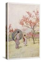 Two Japanese Women Admiring Peach Trees in Blossom-Ella Du Cane-Stretched Canvas