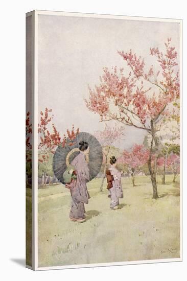 Two Japanese Women Admiring Peach Trees in Blossom-Ella Du Cane-Stretched Canvas