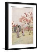 Two Japanese Women Admiring Peach Trees in Blossom-Ella Du Cane-Framed Art Print