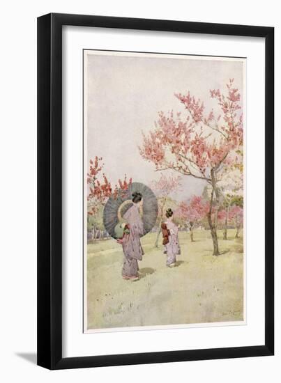 Two Japanese Women Admiring Peach Trees in Blossom-Ella Du Cane-Framed Art Print