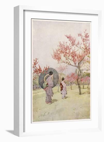 Two Japanese Women Admiring Peach Trees in Blossom-Ella Du Cane-Framed Art Print