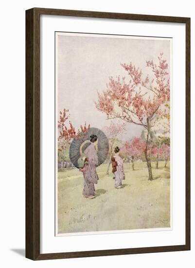 Two Japanese Women Admiring Peach Trees in Blossom-Ella Du Cane-Framed Art Print