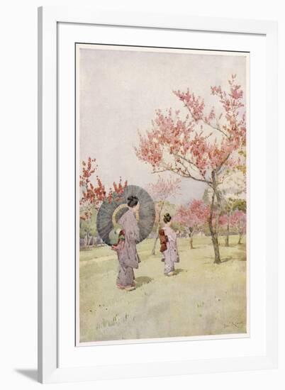 Two Japanese Women Admiring Peach Trees in Blossom-Ella Du Cane-Framed Art Print