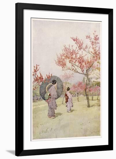 Two Japanese Women Admiring Peach Trees in Blossom-Ella Du Cane-Framed Art Print