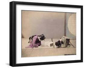 Two Japanese Women Presenting and Accepting a Gift, C.1867-90-Felice Beato-Framed Premium Photographic Print