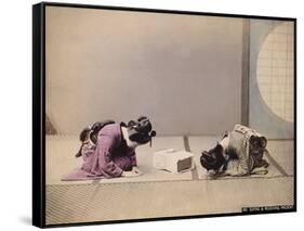 Two Japanese Women Presenting and Accepting a Gift, C.1867-90-Felice Beato-Framed Stretched Canvas