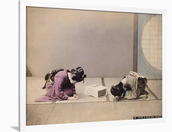 Two Japanese Women Presenting and Accepting a Gift, C.1867-90-Felice Beato-Framed Photographic Print