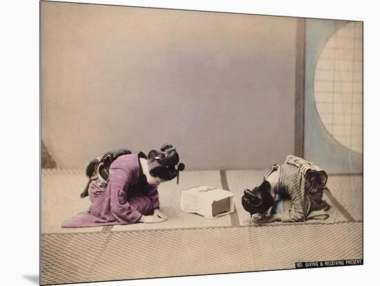 Two Japanese Women Presenting and Accepting a Gift, C.1867-90-Felice Beato-Mounted Photographic Print