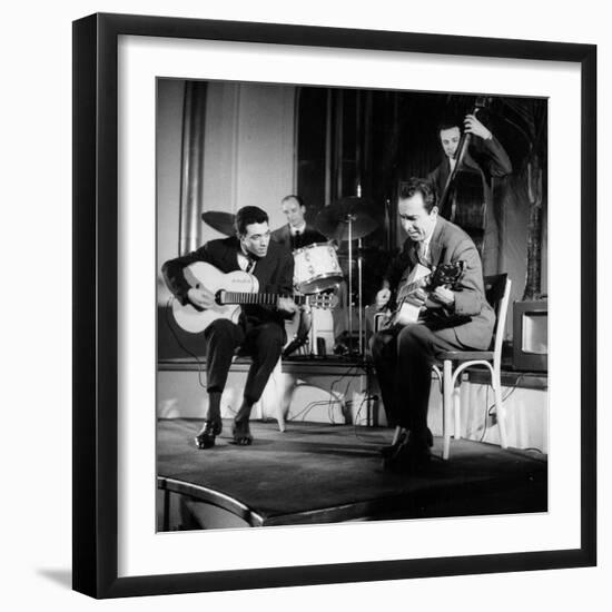 Two Jazz Guitar Players Performing on Stage-null-Framed Giclee Print