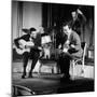 Two Jazz Guitar Players Performing on Stage-null-Mounted Giclee Print