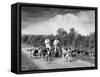 Two Kennel Workers Exercising Foxhounds on an English Country Lane-null-Framed Stretched Canvas