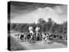 Two Kennel Workers Exercising Foxhounds on an English Country Lane-null-Stretched Canvas