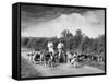 Two Kennel Workers Exercising Foxhounds on an English Country Lane-null-Framed Stretched Canvas