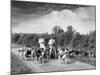 Two Kennel Workers Exercising Foxhounds on an English Country Lane-null-Mounted Photographic Print